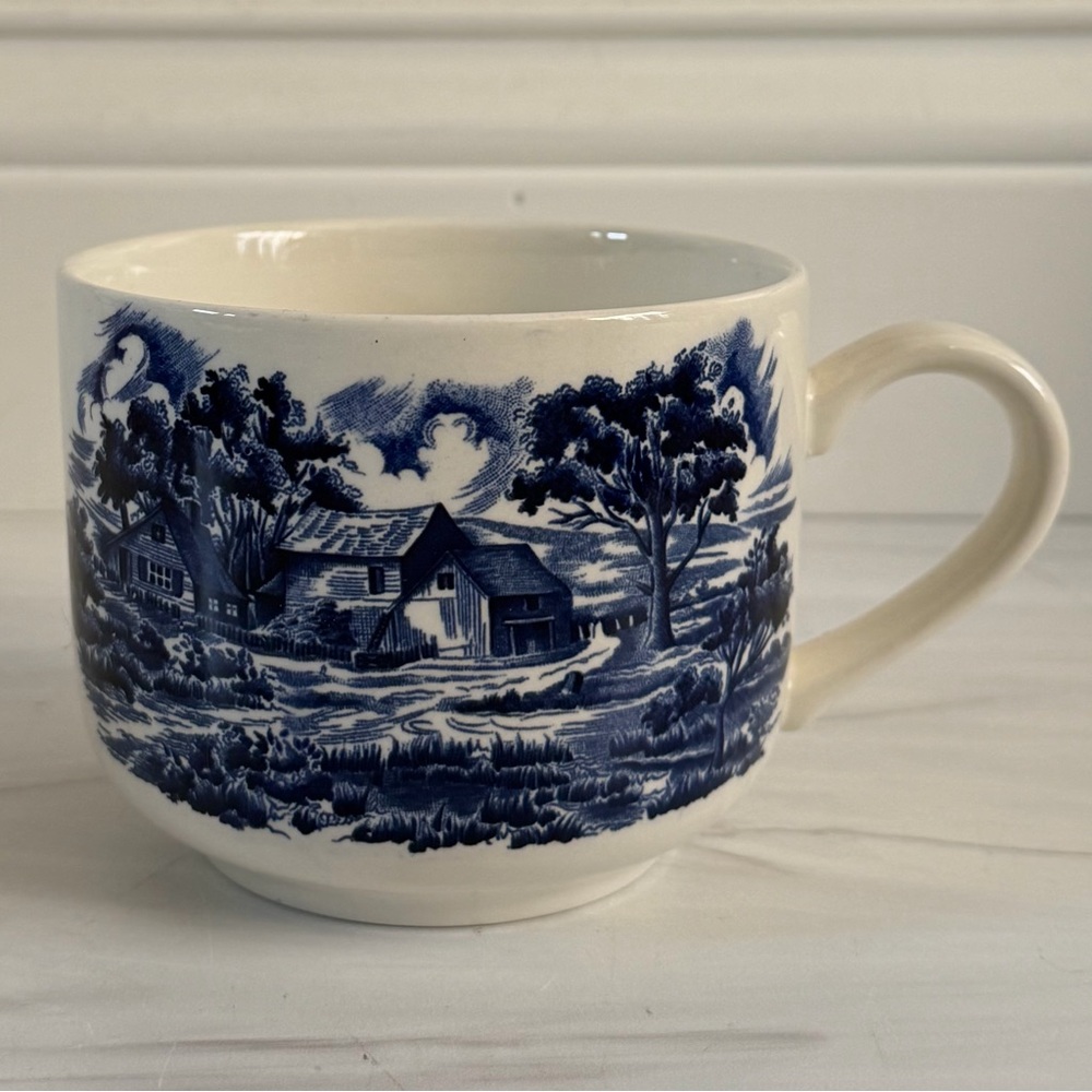 Vintage Blue & White Ironstone Coffee / Soup Mug